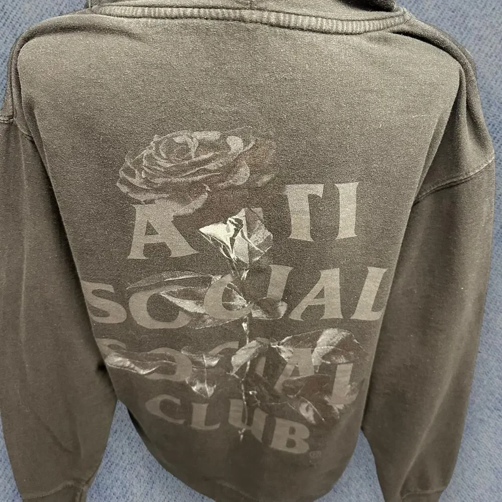 Anti Social Social Club Men’s Hoodie - Black with Floral Back Graphic, Size M